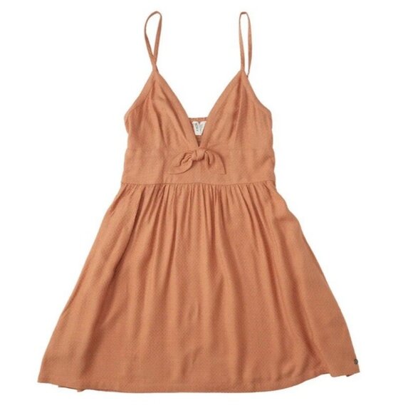 NWT ROXY Womens Babydoll Dress Medium Beach Smocked Peach Orange Pockets Summer - Picture 1 of 12